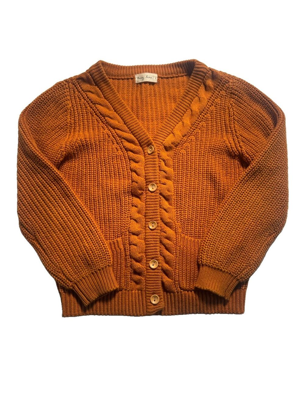 Lacey Lane Kids Size 6 Rust Orange Cable Knit Cardigan 100% Cotton Button